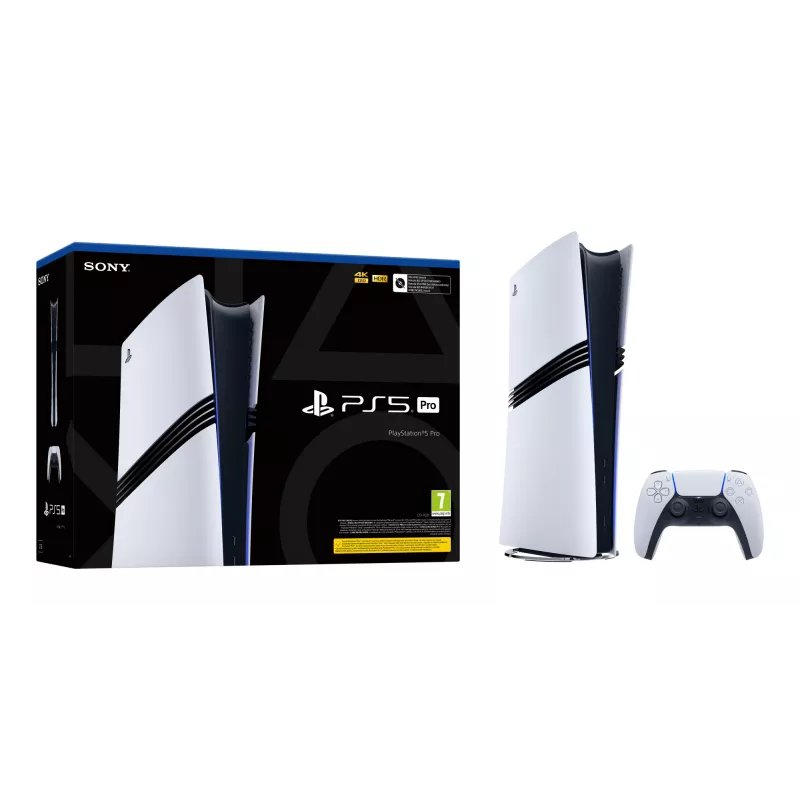 Žaidimų konsolė Sony PlayStation 5 Pro – 2 TB SSD, GDDR6, Wi‑Fi 6/7, Ethernet, 8K palaikymas, Juoda/Balta