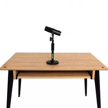 Stalinis mikrofoninis stovas Shure SH-DESKTOP1, apvalus metalinis pagrindas, 3/8 colio sriegis, aukštis 26,7–40,6 cm, juodas