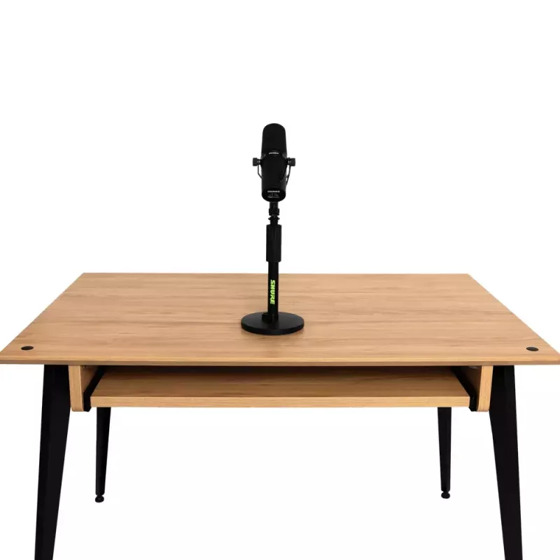 Stalinis mikrofoninis stovas Shure SH-DESKTOP1, apvalus metalinis pagrindas, 3/8 colio sriegis, aukštis 26,7–40,6 cm, juodas