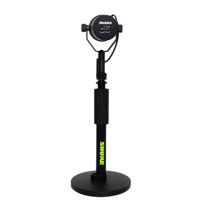 Stalinis mikrofoninis stovas Shure SH-DESKTOP1, apvalus metalinis pagrindas, 3/8 colio sriegis, aukštis 26,7–40,6 cm, juodas