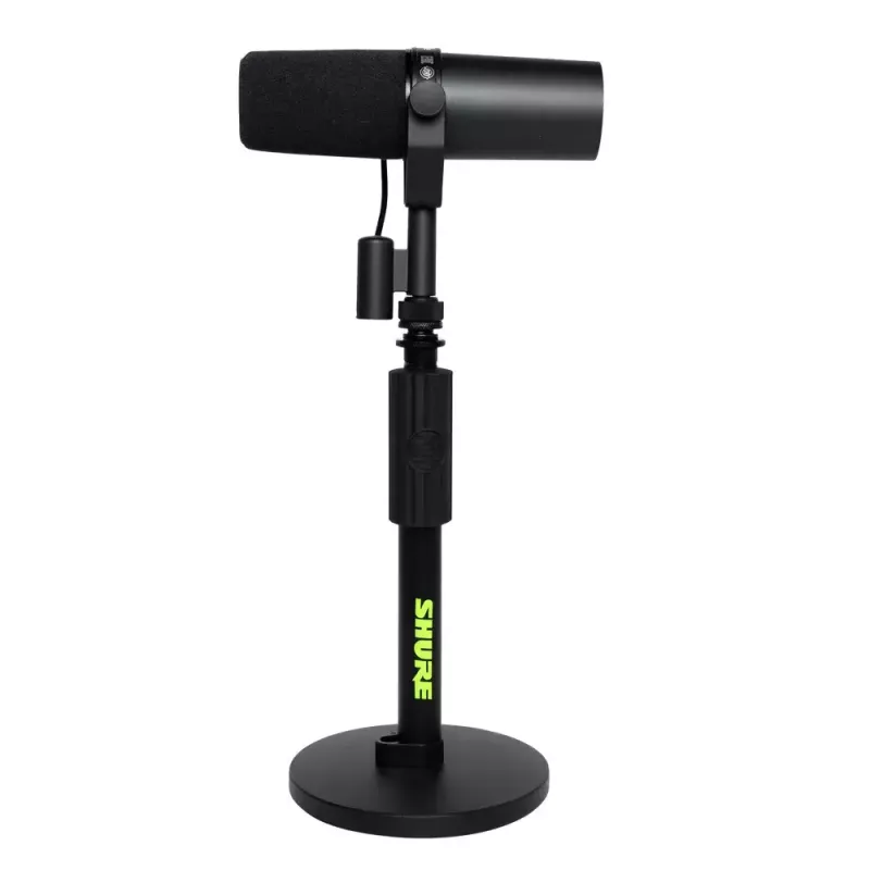 Stalinis mikrofoninis stovas Shure SH-DESKTOP1, apvalus metalinis pagrindas, 3/8 colio sriegis, aukštis 26,7–40,6 cm, juodas
