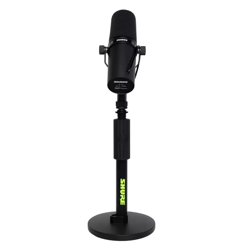 Stalinis mikrofoninis stovas Shure SH-DESKTOP1, apvalus metalinis pagrindas, 3/8 colio sriegis, aukštis 26,7–40,6 cm, juodas