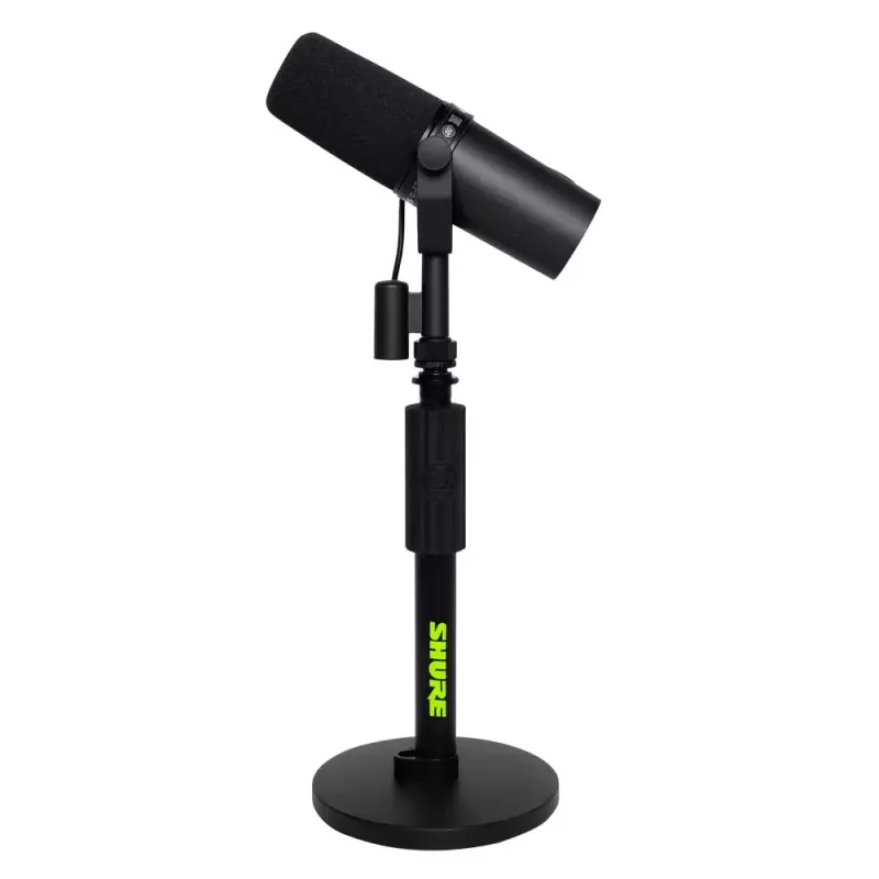 Stalinis mikrofoninis stovas Shure SH-DESKTOP1, apvalus metalinis pagrindas, 3/8 colio sriegis, aukštis 26,7–40,6 cm, juodas