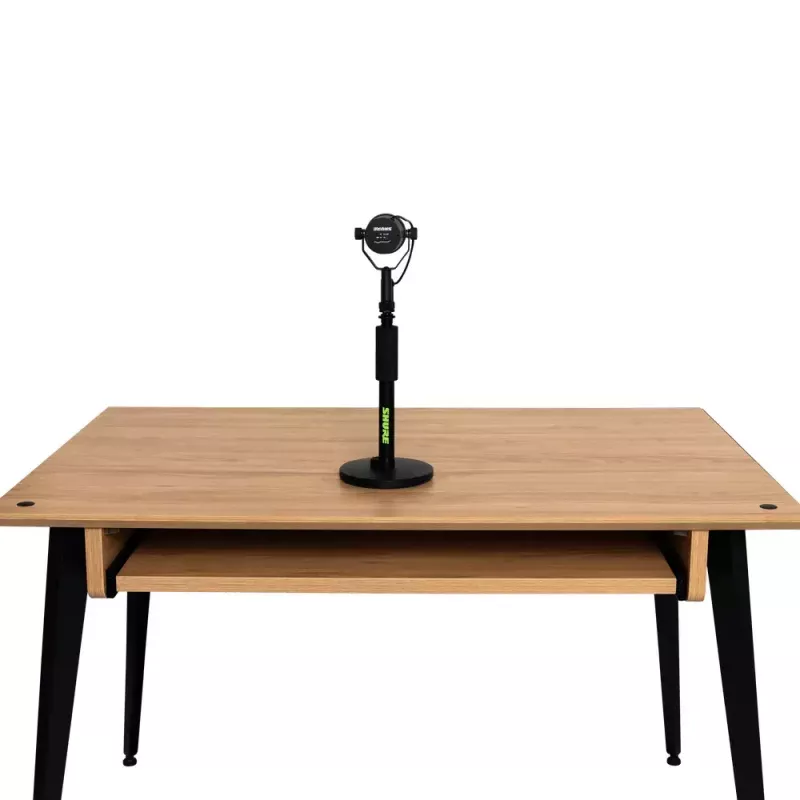 Stalinis mikrofoninis stovas Shure SH-DESKTOP1, apvalus metalinis pagrindas, 3/8 colio sriegis, aukštis 26,7–40,6 cm, juodas