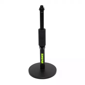 Stalinis mikrofoninis stovas Shure SH-DESKTOP1, apvalus metalinis pagrindas, 3/8 colio sriegis, aukštis 26,7–40,6 cm, juodas