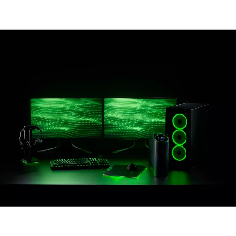 APC Back-UPS Pro Gaming BGM2200B-UK, 2200VA/1320W, bokštinis, 230V, 2x UK ir 2x IEC C13 lizdai, RGB šviesos, gryna sinusinė banga, Midnight (juoda)