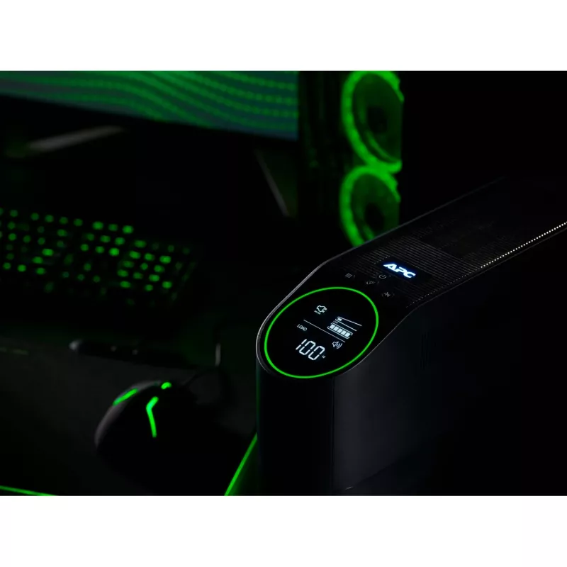 APC Back-UPS Pro Gaming BGM2200B-UK, 2200VA/1320W, bokštinis, 230V, 2x UK ir 2x IEC C13 lizdai, RGB šviesos, gryna sinusinė banga, Midnight (juoda)