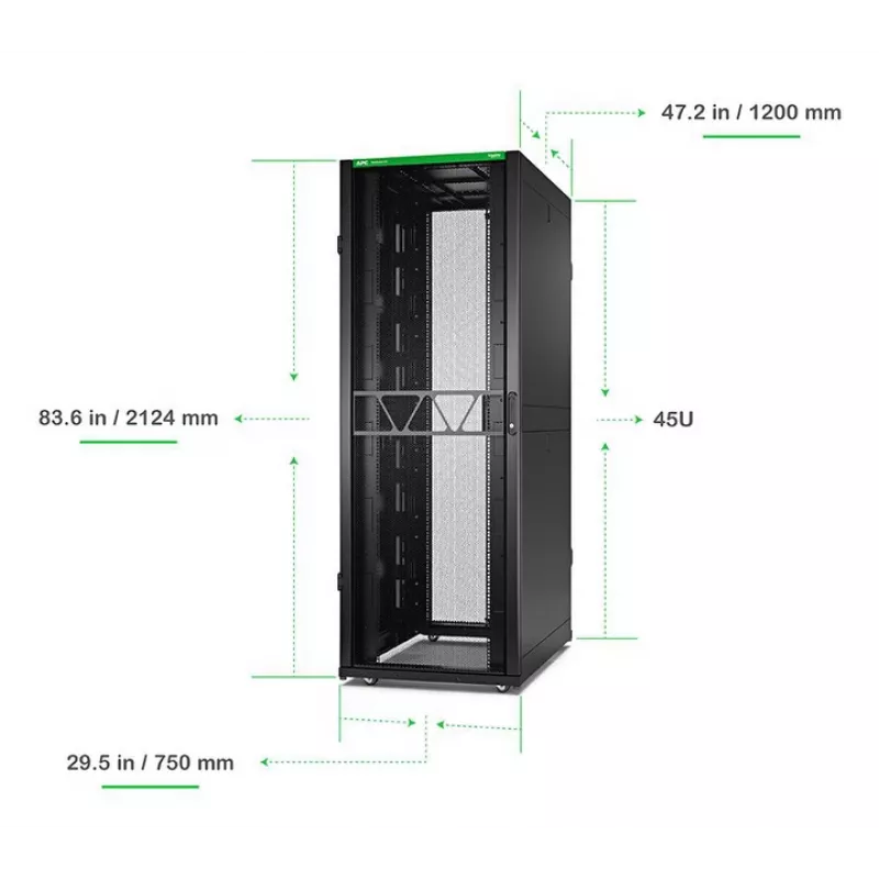 APC NetShelter SX Server Rack Gen 2, 45U, 2124H x 750W x 1200D mm, su šoninėmis plokštėmis, juoda