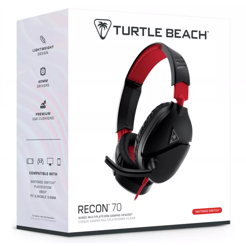 Žaidimų ausinės Turtle Recon 70 juodos, laidinės, stereo, su vienos pusės valdymu ant ausinės