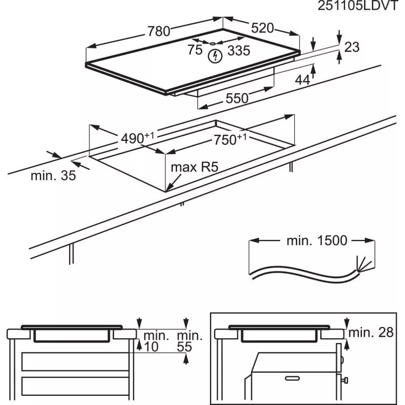 Elektrinė indukcinė kaitlentė Electrolux Serie 600 EIV83443CT, įmontuojama, 80 cm, juoda, 4 zonos