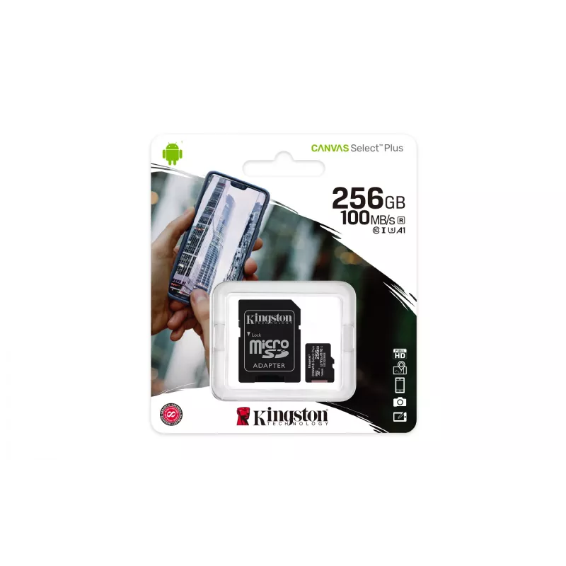 „Kingston Canvas Select Plus“ 256 GB MicroSDXC atminties kortelė + adapteris (A1, C10, 100R)