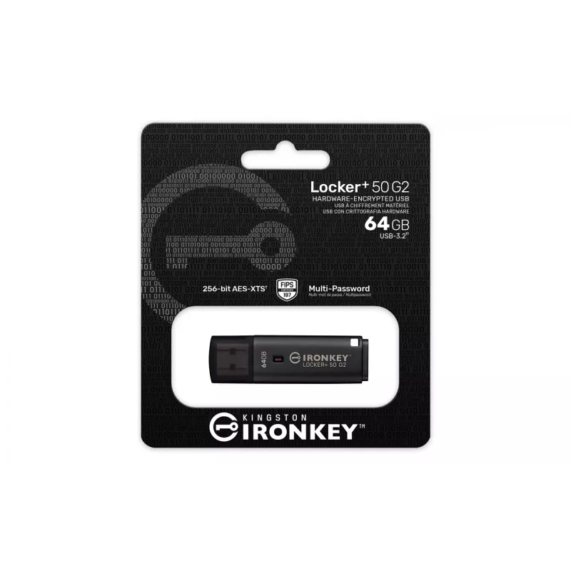 USB atmintukas KINGSTON IronKey Locker Plus 50 G2 64GB, USB Type-A, USB 3.2 Gen 1, AES-256, FIPS 197