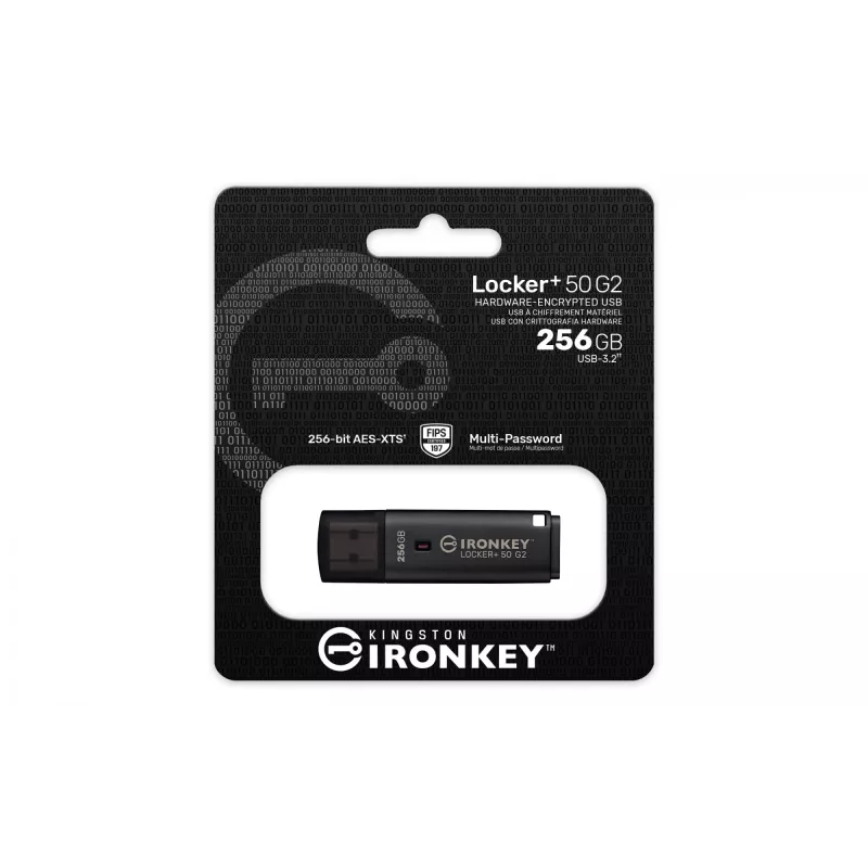 USB atmintukas KINGSTON IronKey Locker Plus 50 G2 256 GB, USB Type-A, USB 3.2 Gen 1, AES-256, FIPS 197