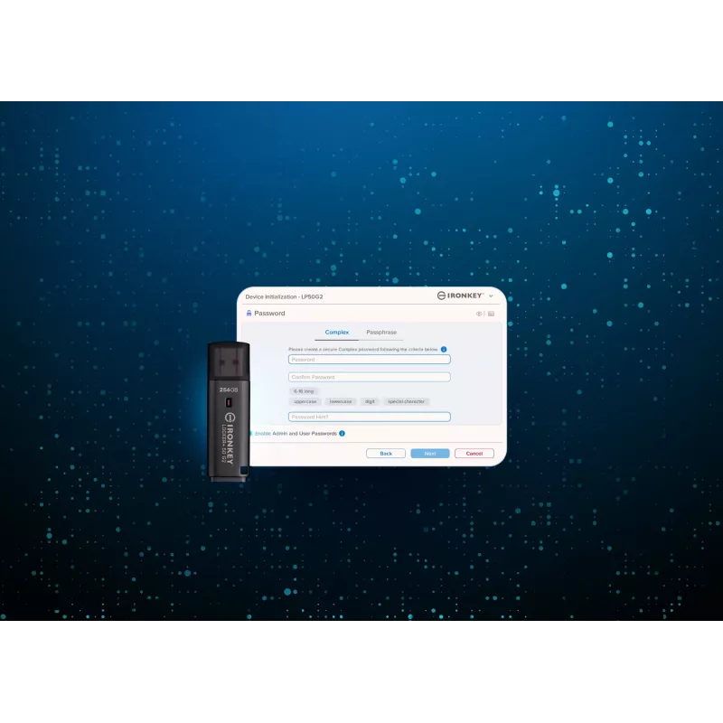 USB atmintukas KINGSTON IronKey Locker Plus 50 G2 256 GB, USB Type-A, USB 3.2 Gen 1, AES-256, FIPS 197