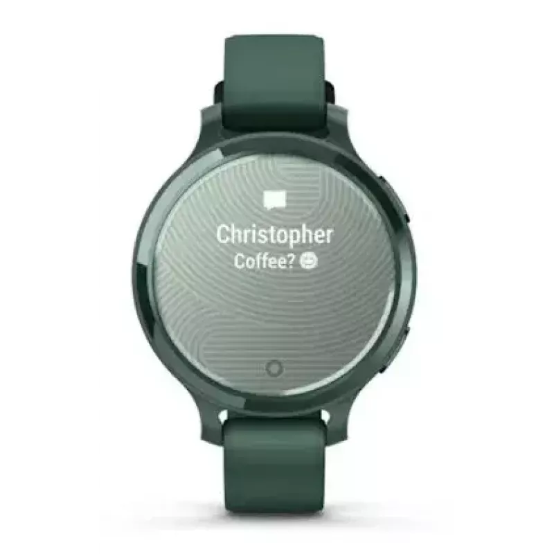 Išmanusis laikrodis GARMIN Lily 2 Active Green — 38 mm aliuminio korpusas, silikoninis dirželis, GPS, SpO2, 5 ATM, baterija 9 dienos