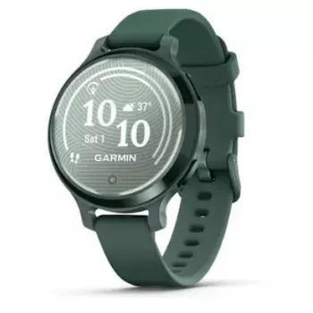 Išmanusis laikrodis GARMIN Lily 2 Active Green — 38 mm aliuminio korpusas, silikoninis dirželis, GPS, SpO2, 5 ATM, baterija 9 dienos