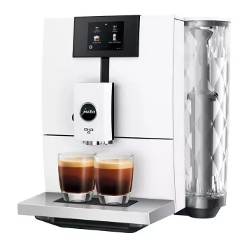 Kavos aparatas JURA ENA 8 (EC) — pilnai automatinis, 1,1 L vandens bakas, 125 g pupelių talpa, 15 programų, 15 bar, termoblokas, Wi‑Fi, baltas