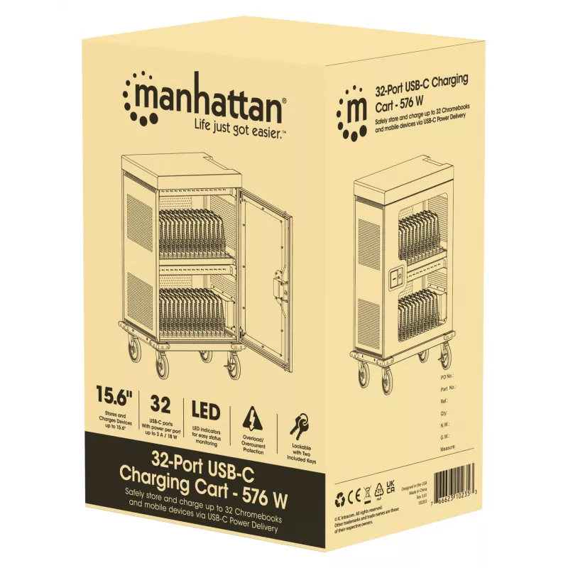 Manhattan 32 vietų USB-C įkrovimo spintelė nešiojamiesiems kompiuteriams, planšetėms ir telefonams