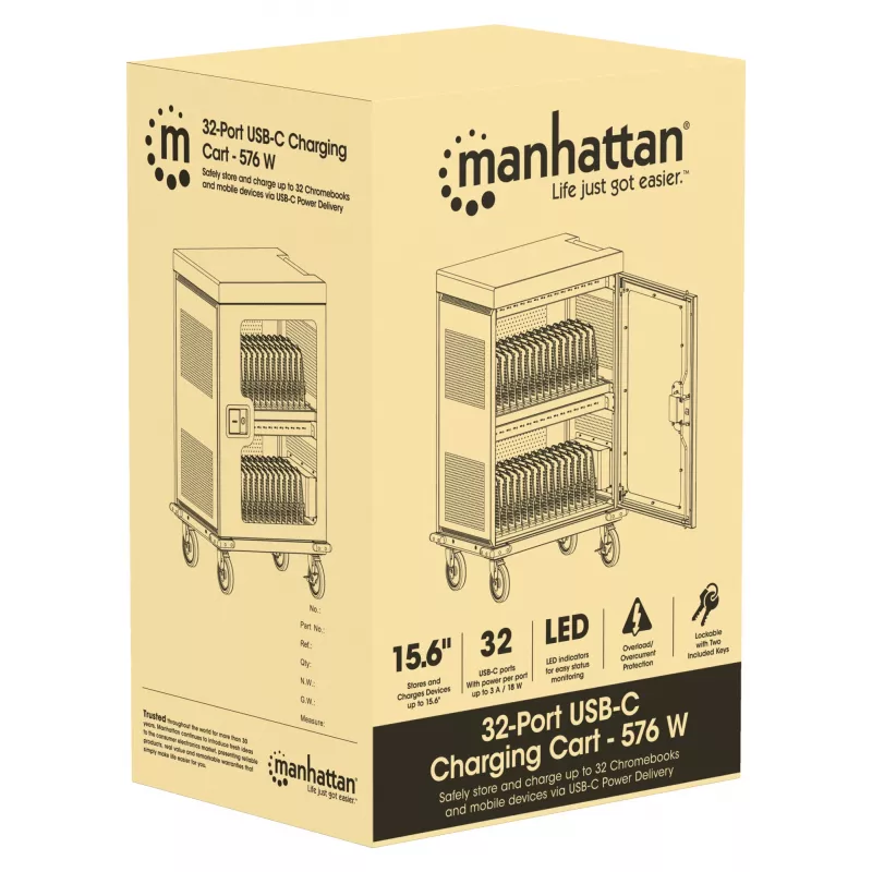 Manhattan 32 vietų USB-C įkrovimo spintelė nešiojamiesiems kompiuteriams, planšetėms ir telefonams