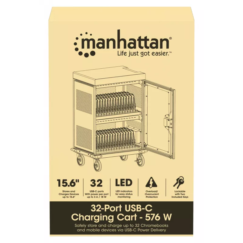 Manhattan 32 vietų USB-C įkrovimo spintelė nešiojamiesiems kompiuteriams, planšetėms ir telefonams