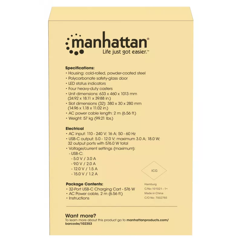 Manhattan 32 vietų USB-C įkrovimo spintelė nešiojamiesiems kompiuteriams, planšetėms ir telefonams