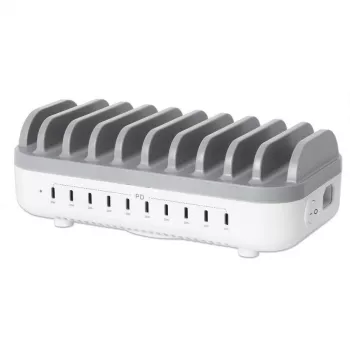 Manhattan 10 prievadų USB-C įkrovimo stotelė, 10x 20W, 200W, maitinimas iš tinklo (su US/EU/UK adapteriais)