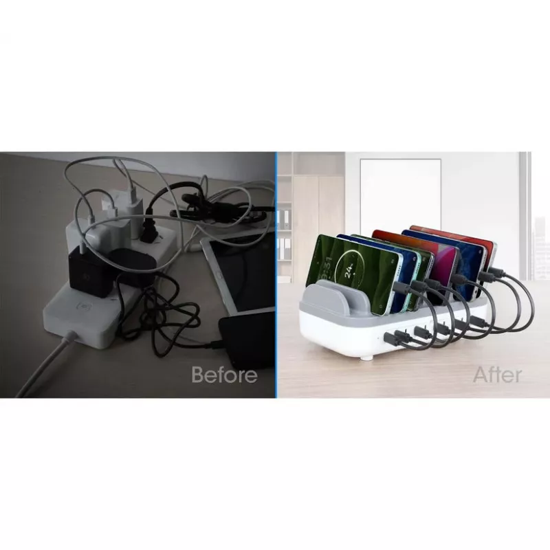Manhattan 10 prievadų USB-C įkrovimo stotelė, 10x 20W, 200W, maitinimas iš tinklo (su US/EU/UK adapteriais)