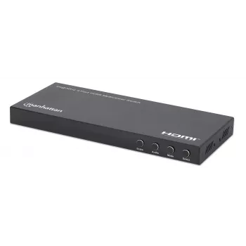 Manhattan 4K 4 prievadų HDMI multiviewer jungiklis, 4 įėjimai į vieną ekraną, 4k@30Hz, keli rodymo režimai, įskaitant paveikslėlyje paveikslėlį ir dvigubą/keturgubą ekraną, mygtukas arba nuotolinio valdymo pultas, 3,5 mm ir Toslink garsas, juodas, 3 metų 