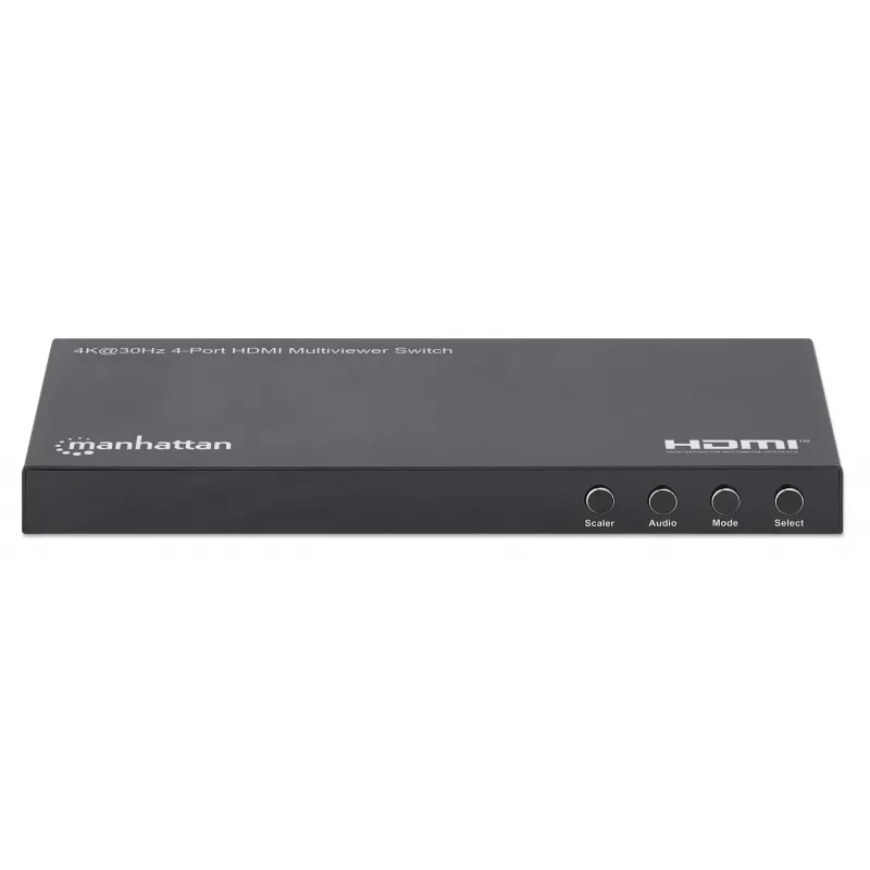 Manhattan 4K 4 prievadų HDMI multiviewer jungiklis, 4 įėjimai į vieną ekraną, 4k@30Hz, keli rodymo režimai, įskaitant paveikslėlyje paveikslėlį ir dvigubą/keturgubą ekraną, mygtukas arba nuotolinio valdymo pultas, 3,5 mm ir Toslink garsas, juodas, 3 metų 