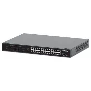 Intellinet 24-Port Gigabit Ethernet PoE+ Switch su 2 SFP prievadais IEEE 802.3at/af (PoE+/PoE), PoE galios biudžetas 370 W, du 1G SFP lizdai, 19 colių montavimas stelaže