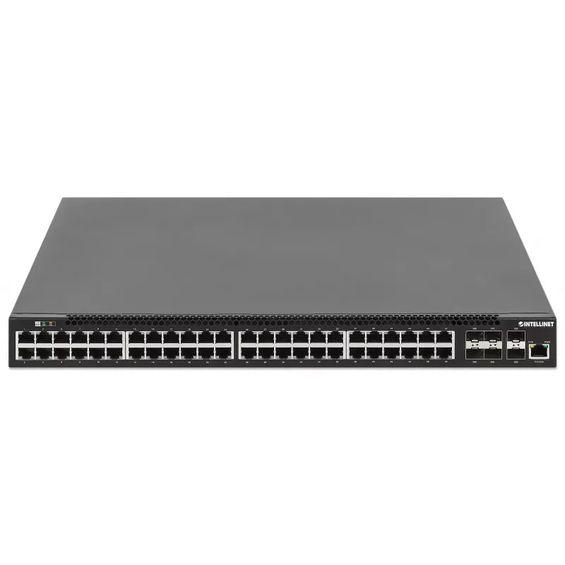 Intellinet 54 prievadų L3 valdomas PoE+ jungiklis su 48 Gigabit eterneto prievadais ir 6 SFP+ jungtimis
