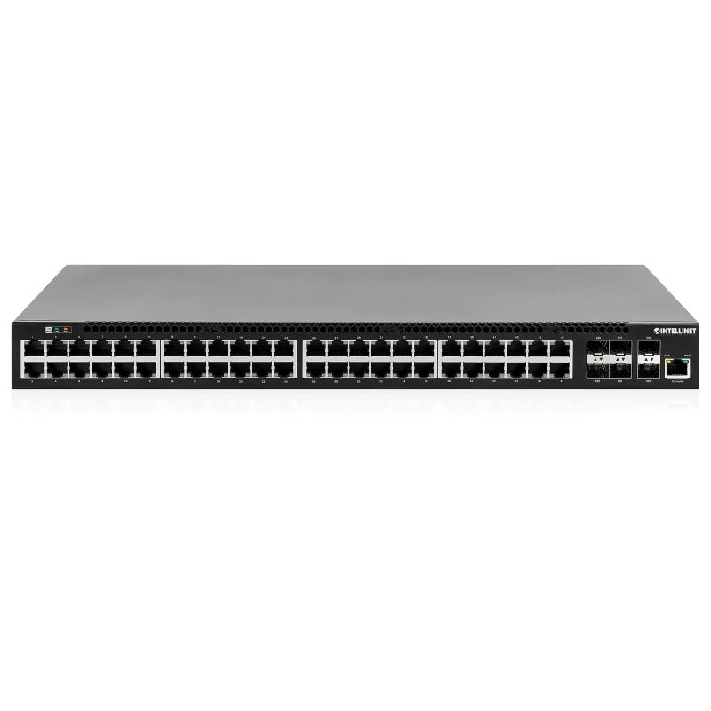 Intellinet 54 prievadų L3 valdomas PoE+ jungiklis su 48 Gigabit eterneto prievadais ir 6 SFP+ jungtimis