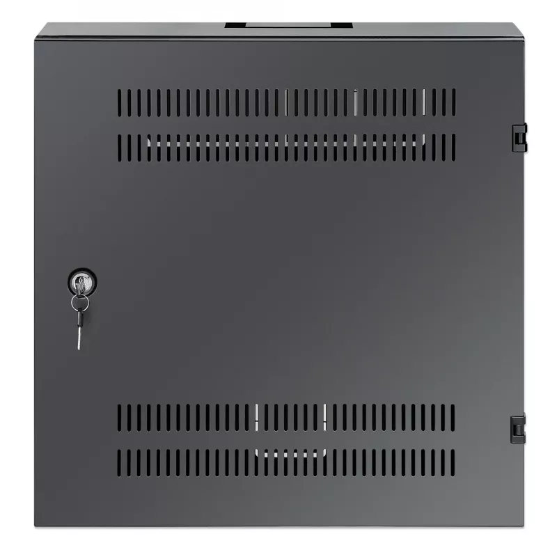 Intellinet Low-Profile 19 colių sieninis spintos stovas su 4U horizontaliomis ir 2U vertikaliomis bėgelėmis, siauras, erdvę taupantis korpusas, tik 170 mm gylio, idealiai tinka AV, multimedijos ir vaizdo stebėjimo programoms, surinktas, juodas RAL 7021