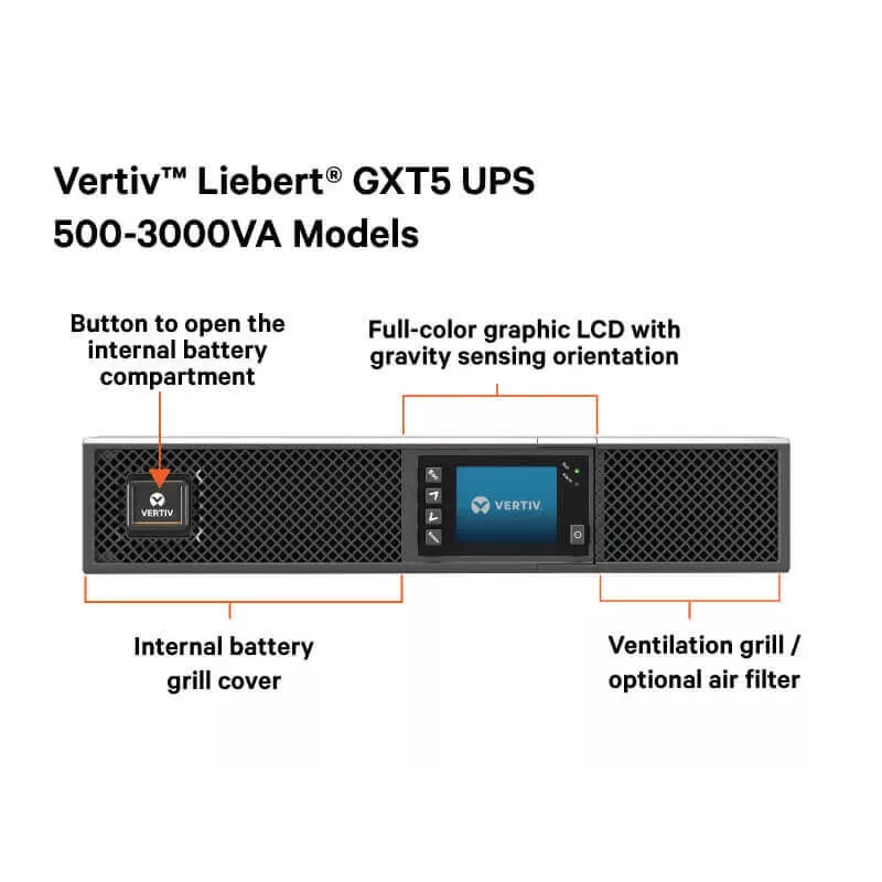 Vertiv Liebert GXT5 nepertraukiamo maitinimo šaltinis (UPS) Dvigubo keitimo (Online) 2 kVA 2000 W 8 AC lizdai