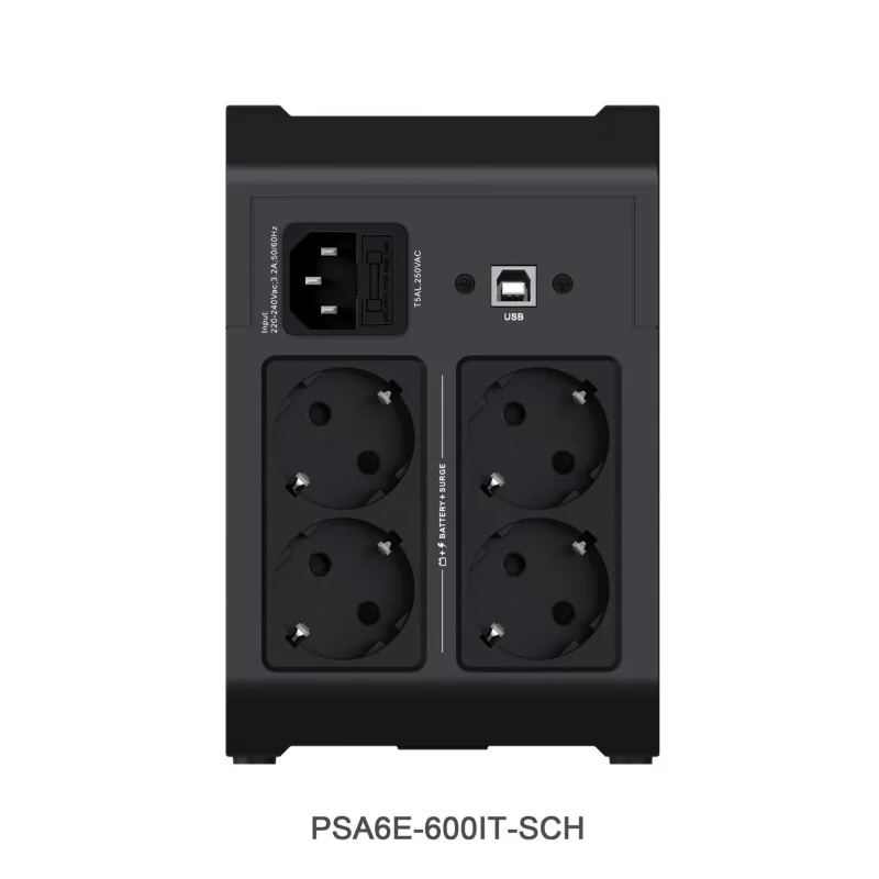 Vertiv PowerUPS 200 Essential PSA6E-600IT-SCH, 600VA/315W, linijinis-interaktyvus UPS, 0.6 kVA, 315 W, sinusinė, 140 V, 290 V