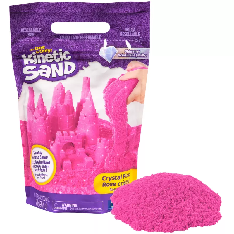 Kinetic Sand Shimmer 2lb Crystal Pink – blizgantis sensorinis smėlis vaikams nuo 3 metų