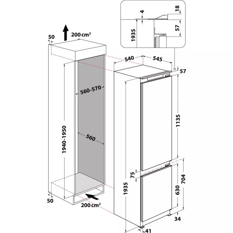 Whirlpool ART 9811 SF2 Įmontuojamas šaldytuvas 306 L Baltas