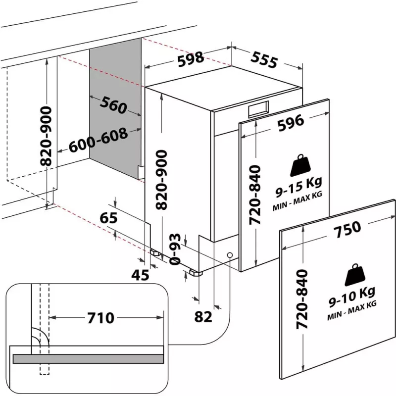 Whirlpool WH8IC15B4M6LHC0 visiškai įmontuojama indaplovė, 15 komplektų