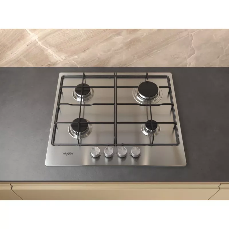 Whirlpool TGML 650 IX nerūdijančio plieno įmontuojama dujinė kaitlentė, 58 cm, 4 zonos