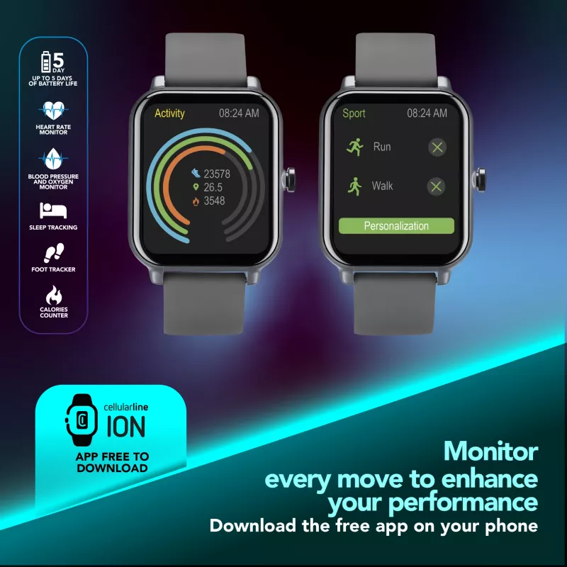 Cellularline ION Bluetooth® išmanusis laikrodis su programėle, LED, 91 g