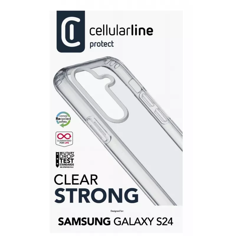 Cellularline Clear Protect - Galaxy S24 kietas dėklas su guminiais kraštais
