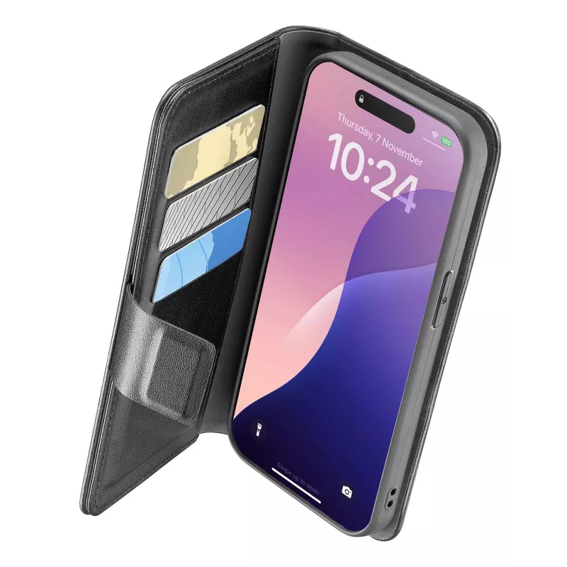 Cellularline Book Agenda dėklas iPhone 16e/17e, odos efektas, magnetinis užsegimas