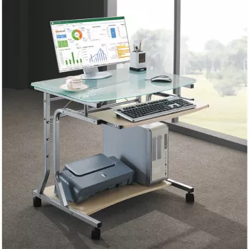 Techly kompaktiškas stalas kompiuteriui su ratukais ICA-TB 3791A, MDF/stiklas, vyšninė spalva