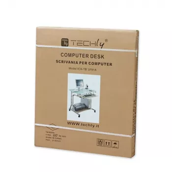 Techly kompaktiškas stalas kompiuteriui su ratukais ICA-TB 3791A, MDF/stiklas, vyšninė spalva
