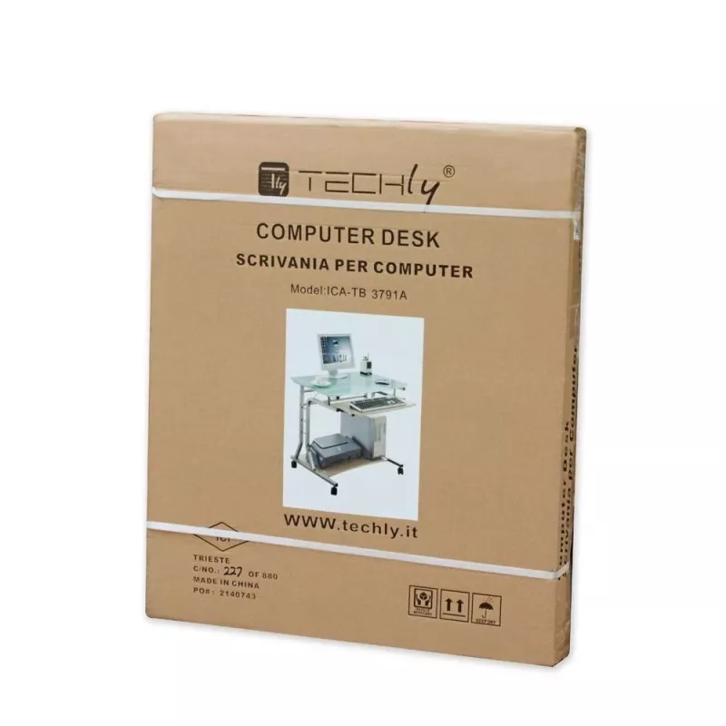 Techly kompaktiškas stalas kompiuteriui su ratukais ICA-TB 3791A, MDF/stiklas, vyšninė spalva