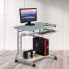 Techly kompaktiškas stalas kompiuteriui su ratukais ICA-TB 3791A, MDF/stiklas, vyšninė spalva