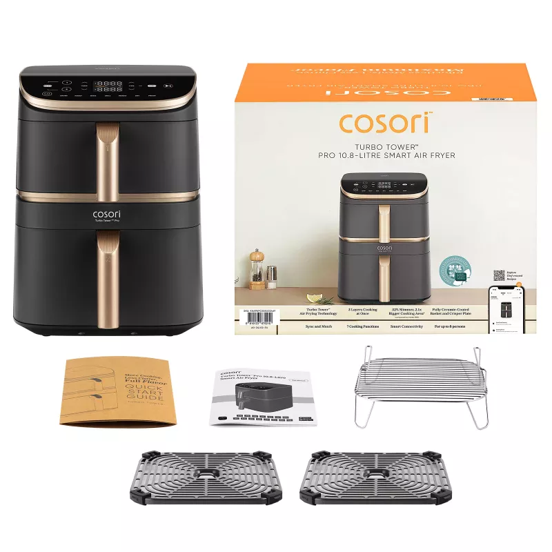 Cosori Turbo Tower Pro Smart 10,8 L 2630 W Karšto oro gruzdintuvė Juoda, Auksinė