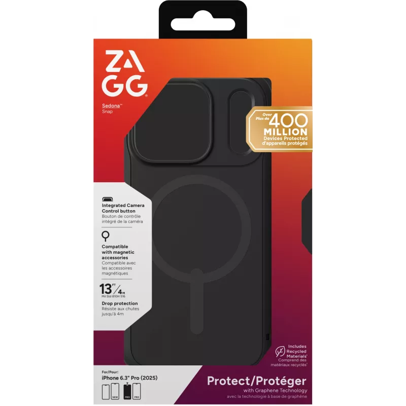 ZAGG Sedona Snap Dėklas Apple iPhone 17 Pro Flood Black, Apsauginis Dėklas, Apple, iPhone 17 Pro, 16 cm (6.3 colio), Juoda