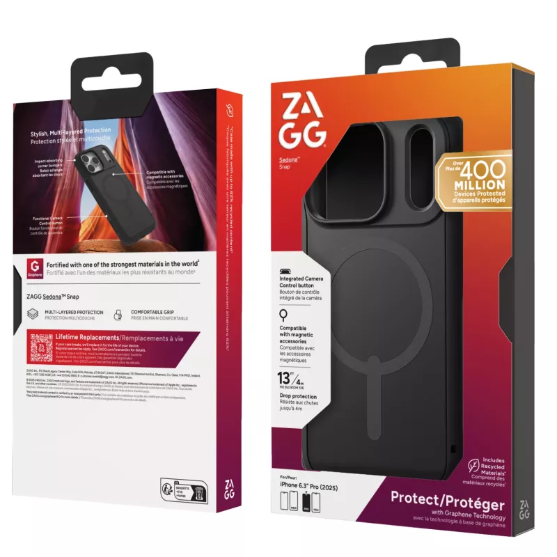 ZAGG Sedona Snap Dėklas Apple iPhone 17 Pro Flood Black, Apsauginis Dėklas, Apple, iPhone 17 Pro, 16 cm (6.3 colio), Juoda