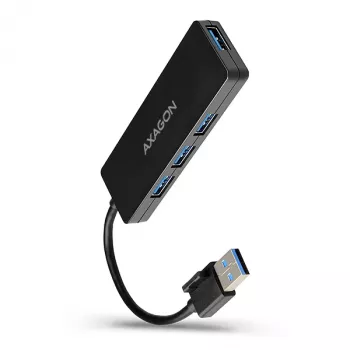 USB 3.2 Gen 1 4 prievadų šakotuvas Axagon SuperSpeed USB SLIM hub, juodas, plastikinis, 0,14 m